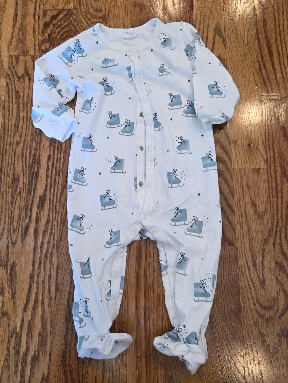 Light Blue Ice Skate Print Footed One-Piece for Babies